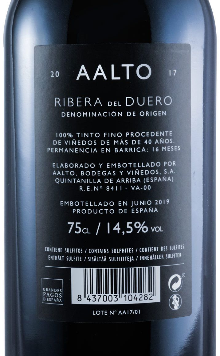 2017 Bodegas Aalto Ribera del Duero tinto