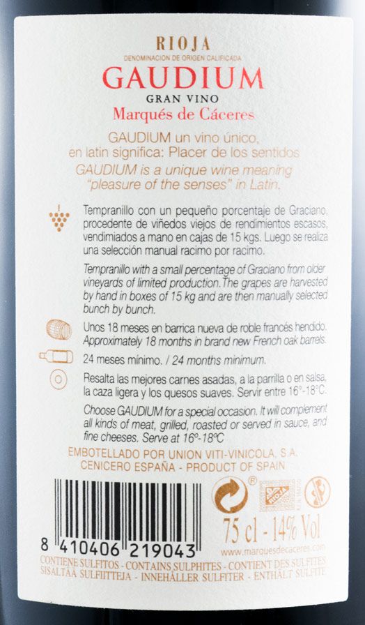 2012 Marqués de Cáceres Gaudium Rioja red