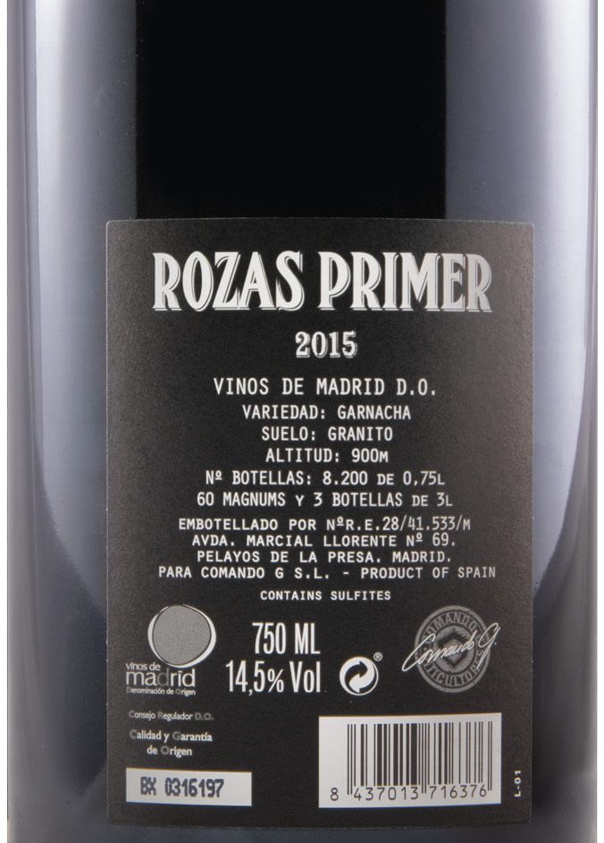 2015 Comando G Rozas Primer Vinos de Madrid red