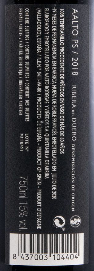 2018 Bodegas Aalto PS Ribera del Duero red