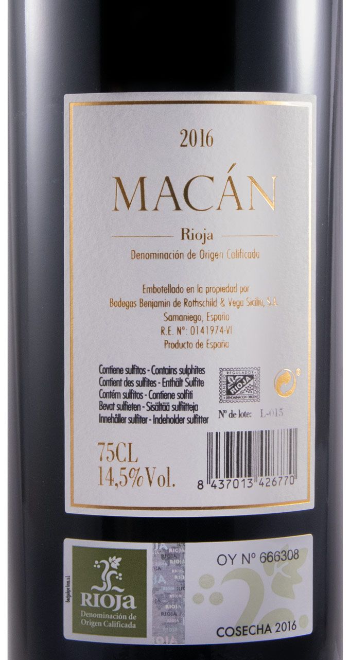 2016 Benjamin de Rothschild & Vega-Sicilia Macán Rioja red