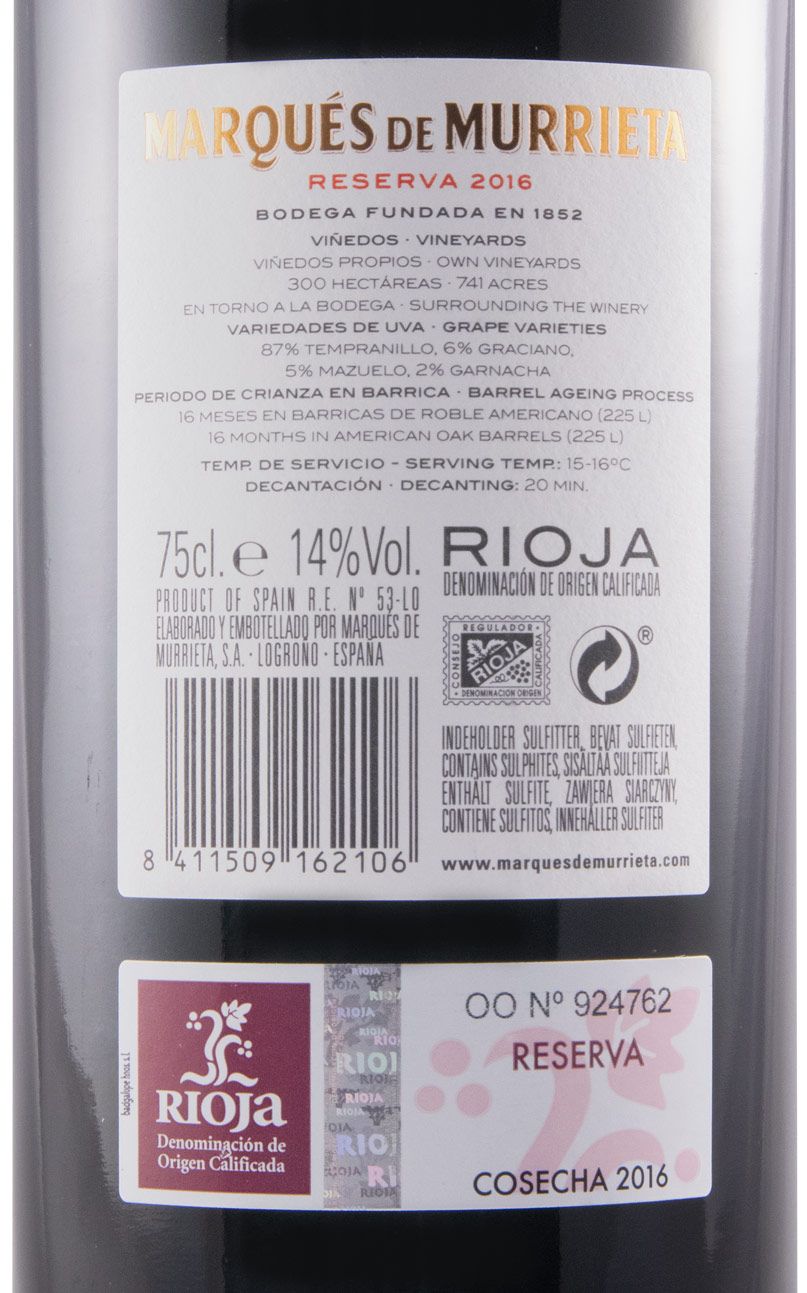2016 Marqués de Murrieta Reserva Rioja red
