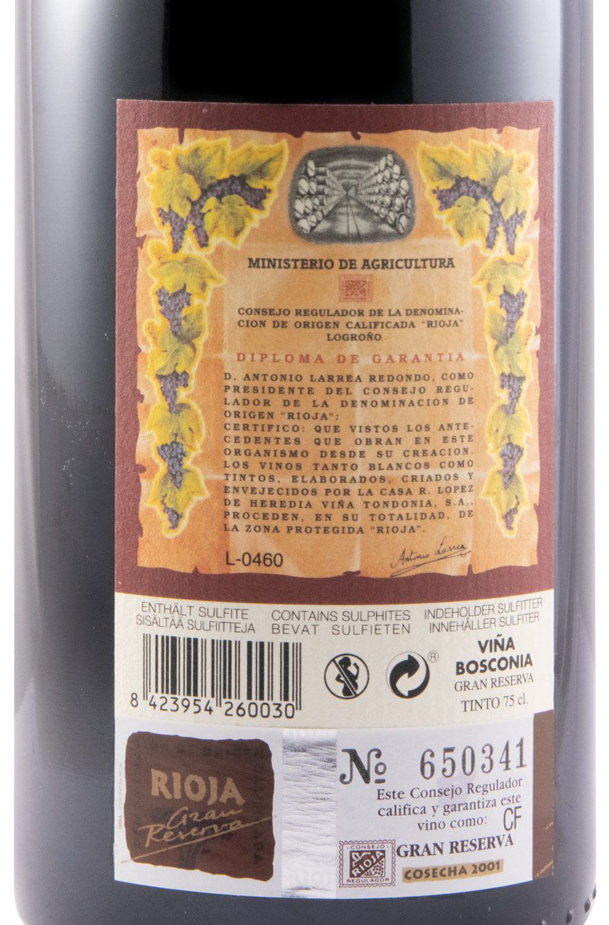 2001 López de Heredia Viña Bosconia Gran Reserva red