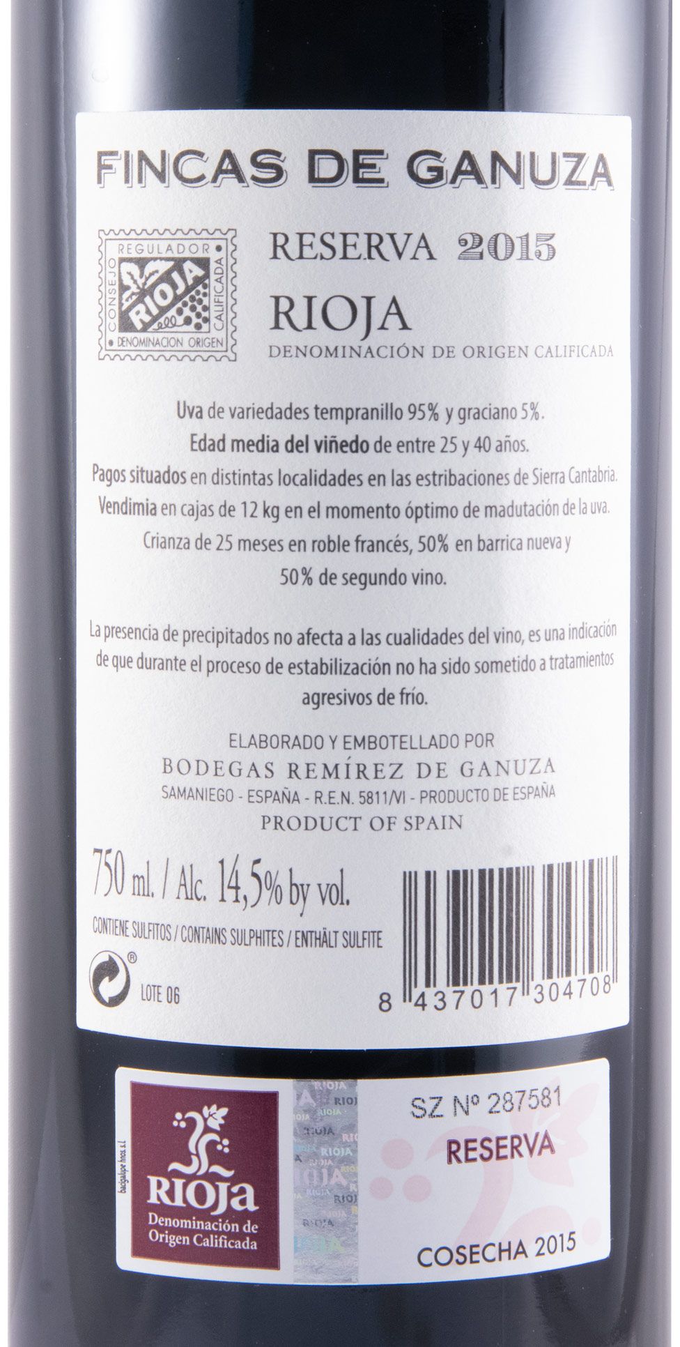 2015 Remírez de Ganuza Fincas de Ganuza Reserva Rioja tinto