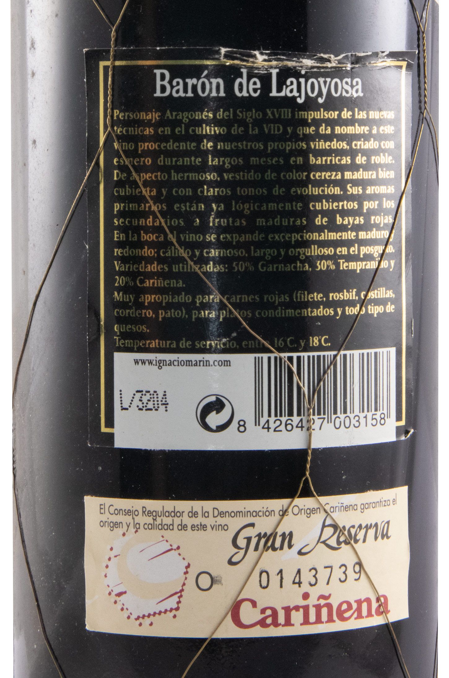 1996 Barón de Lajoyosa Gran Reserva Cariñena tinto