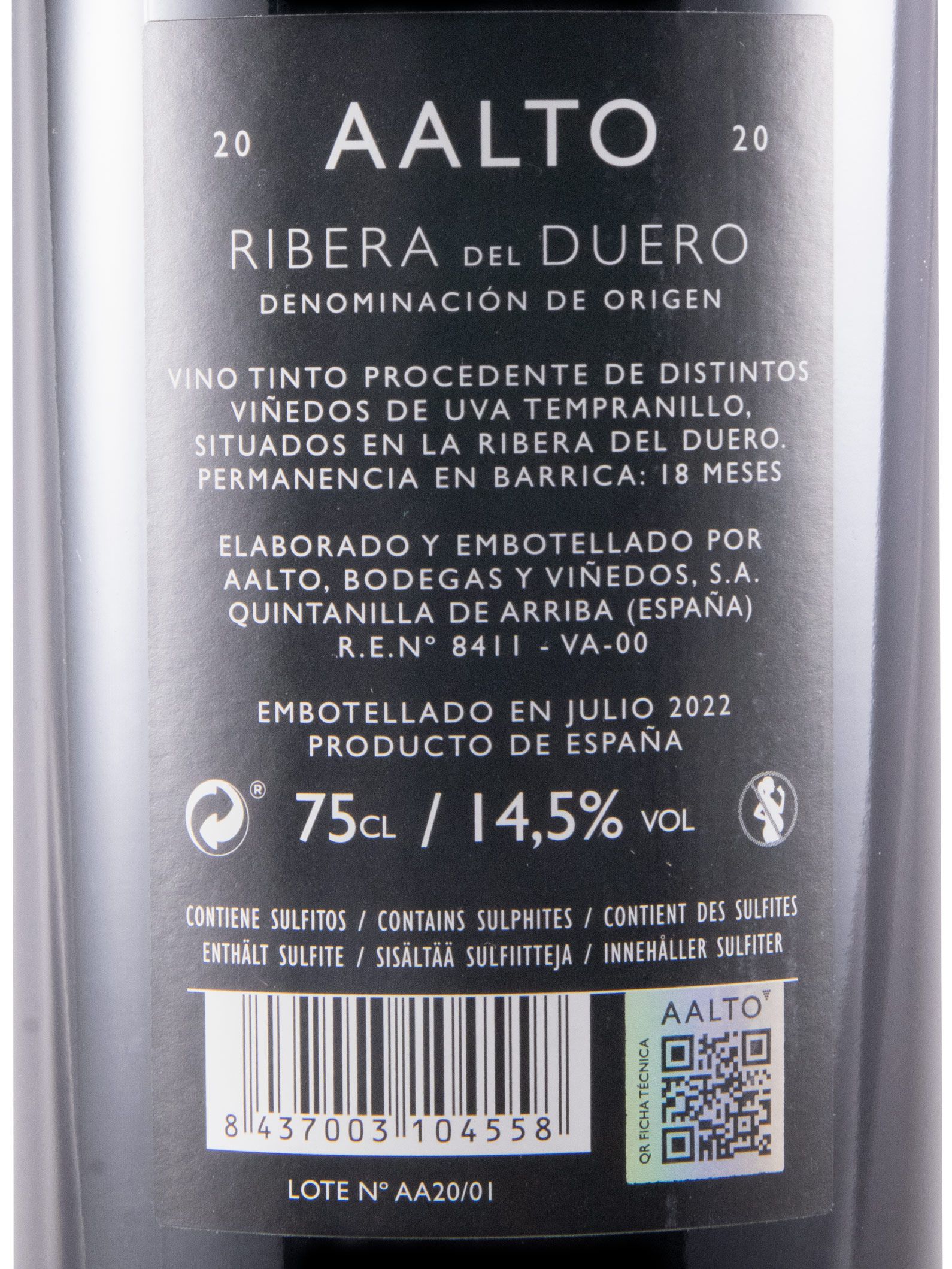 2020 Bodegas Aalto Ribera del Duero tinto