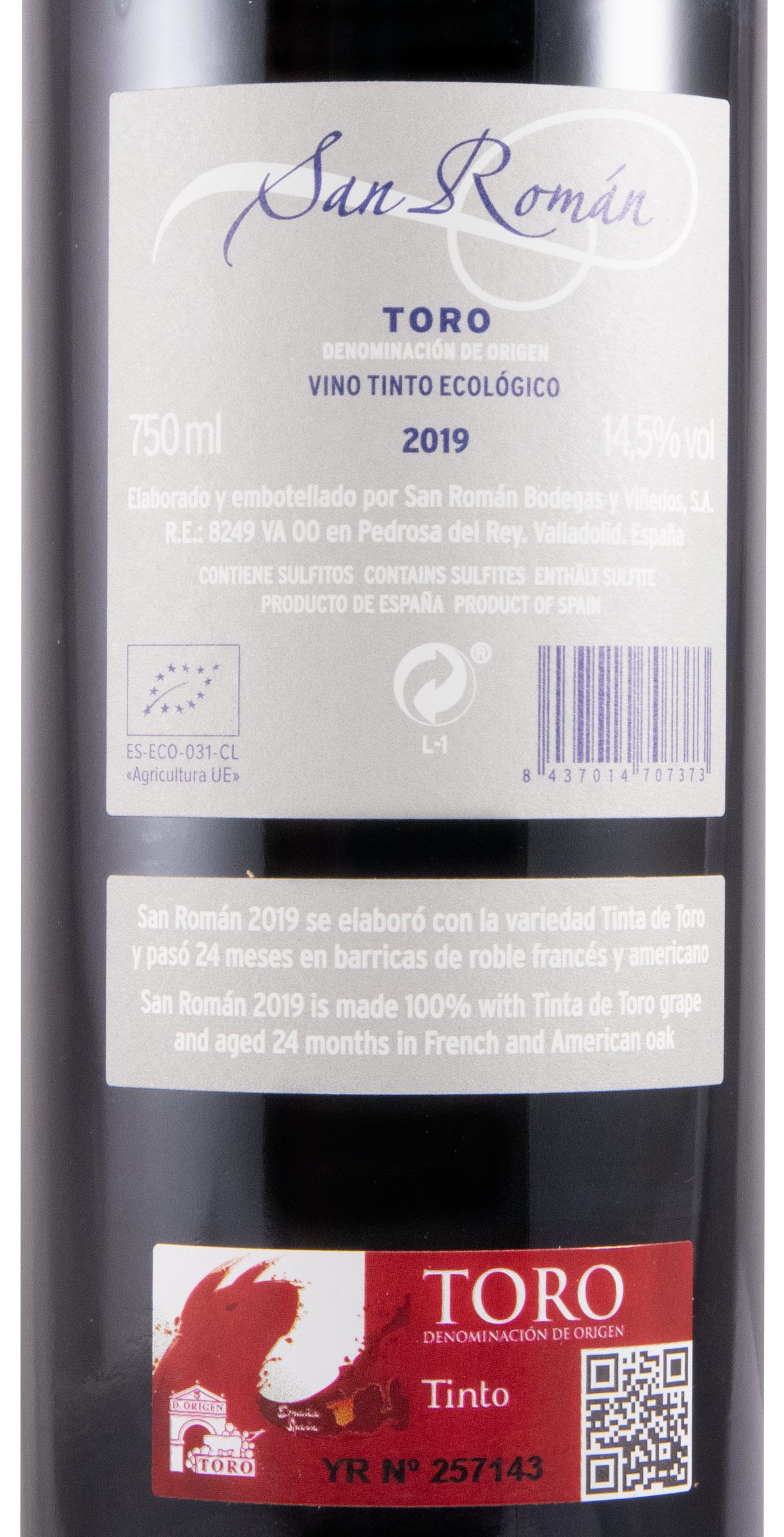 2019 Bodegas San Román Toro biológico tinto