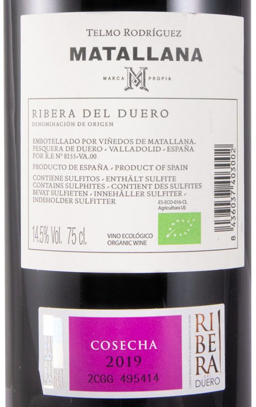 2019 Telmo Rodríguez Matallana Ribera del Duero biológico tinto