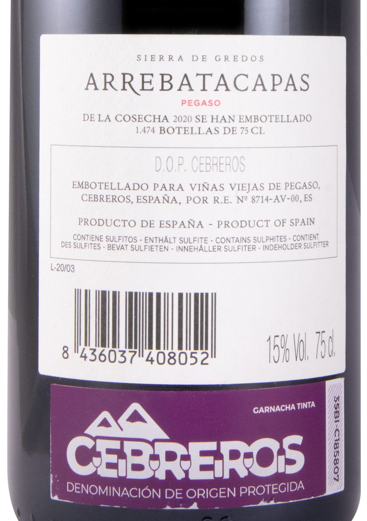 2020 Telmo Rodríguez Pegaso Arrebatacapas Sierra de Gredos tinto