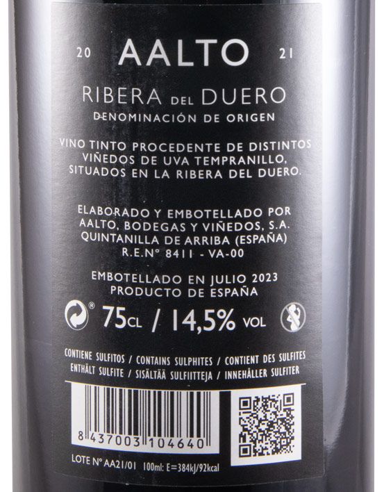 2021 Bodegas Aalto Ribera del Duero tinto