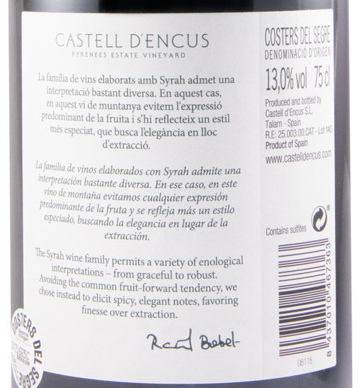 2018 Castell d'Encús Thalarn tinto