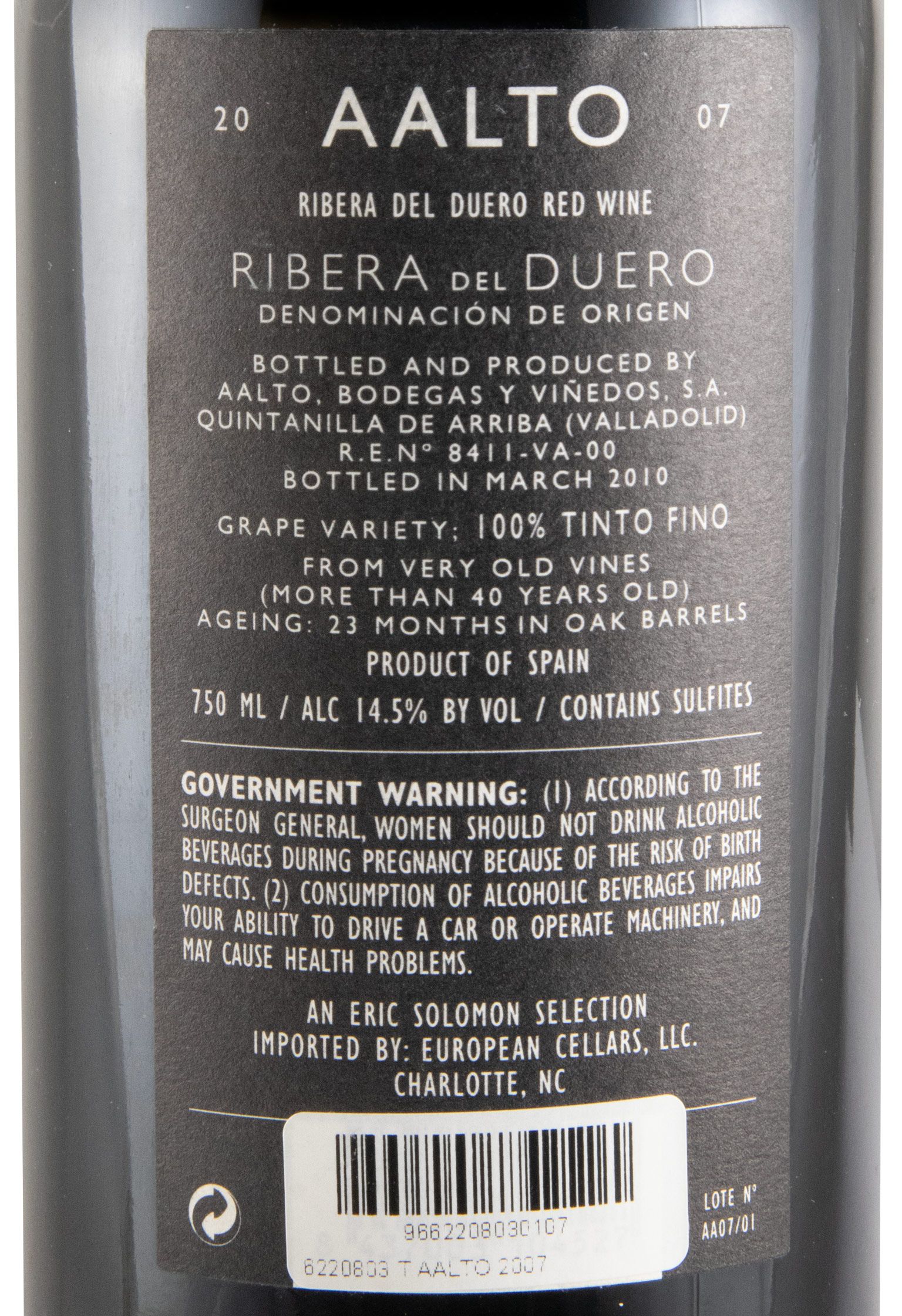 2007 Bodegas Aalto Ribera del Duero red 1.5L