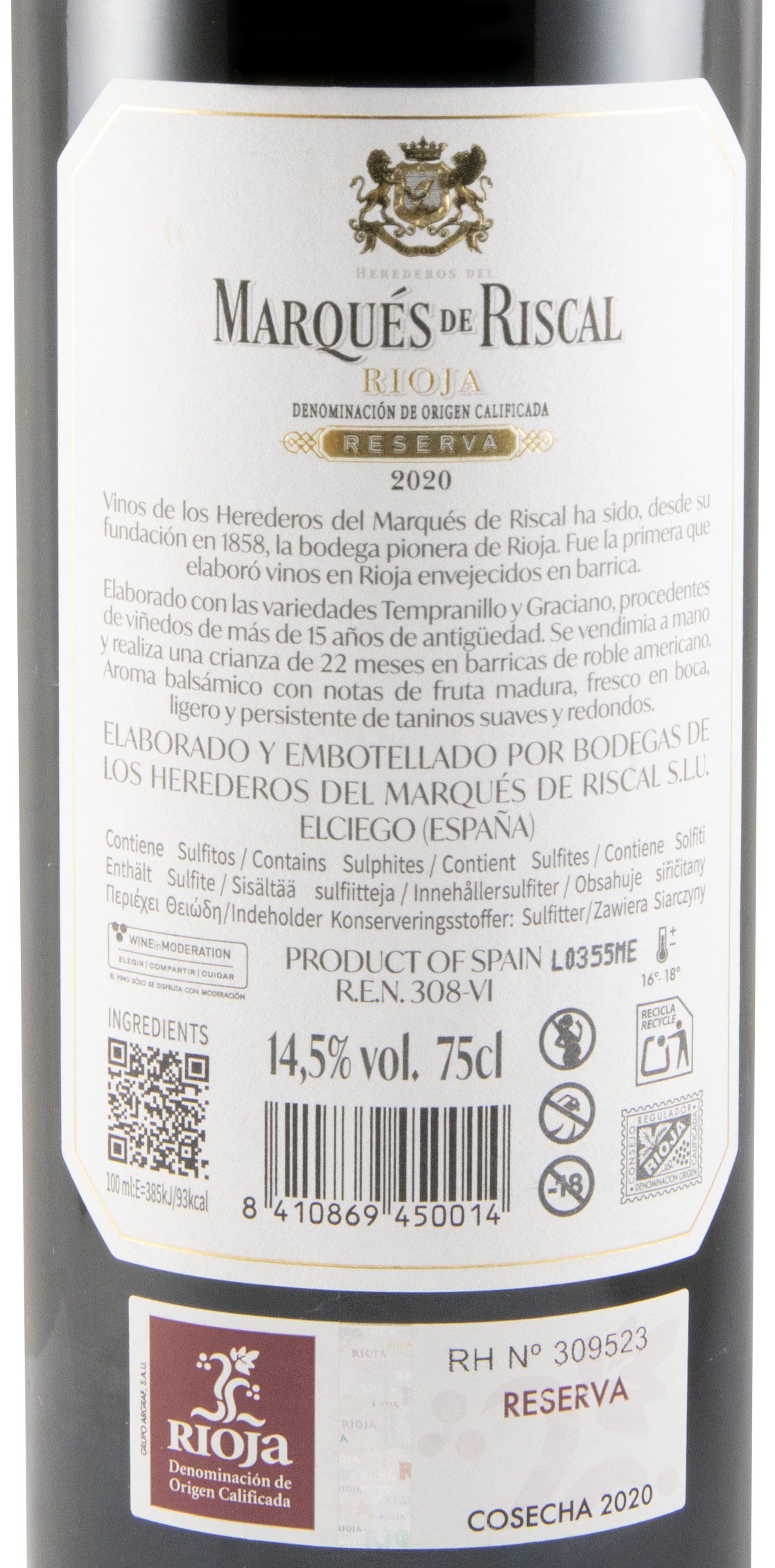 2020 Marqués de Riscal Reserva Rioja tinto