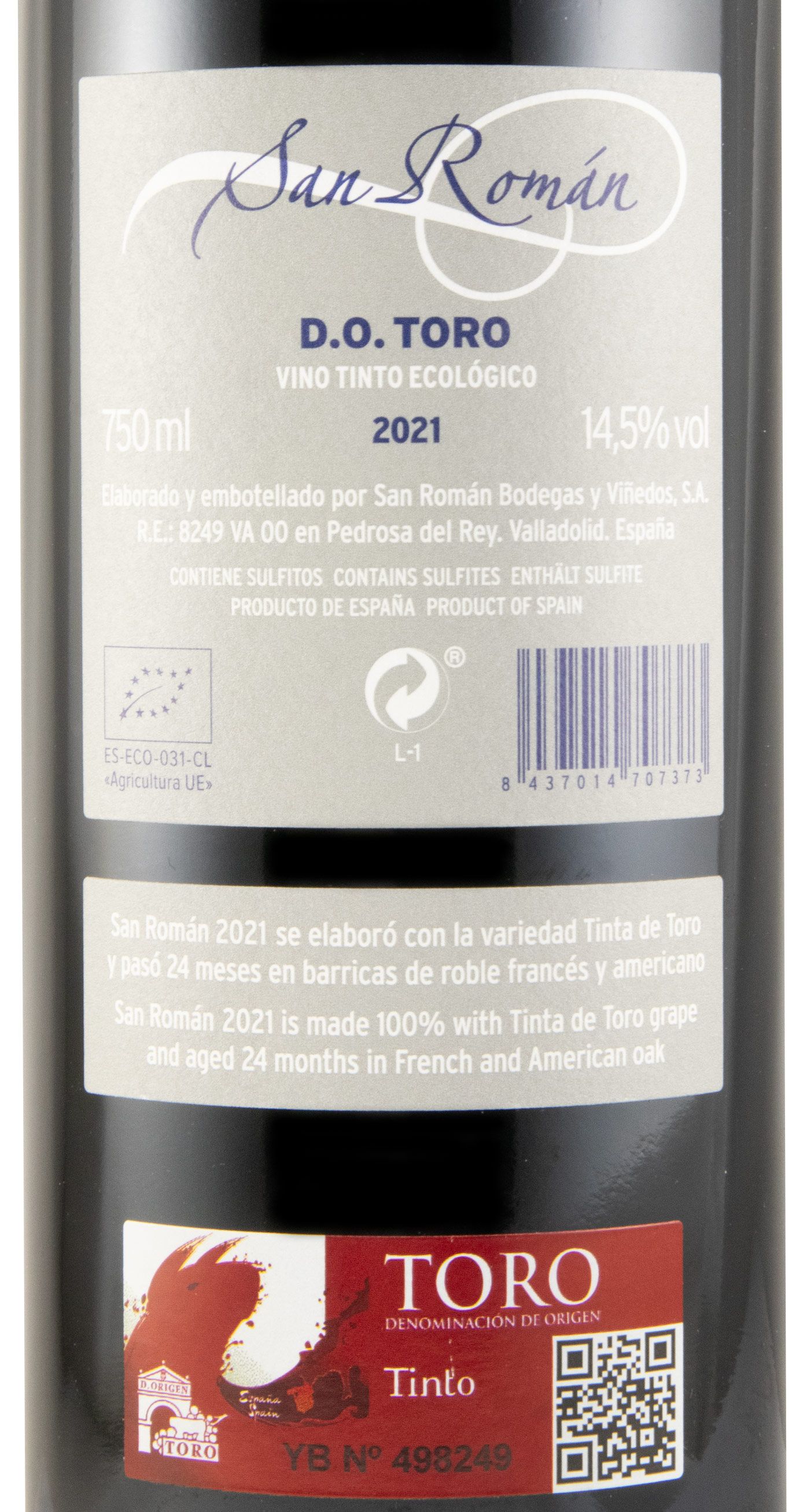 2021 Bodegas San Román Toro biológico tinto
