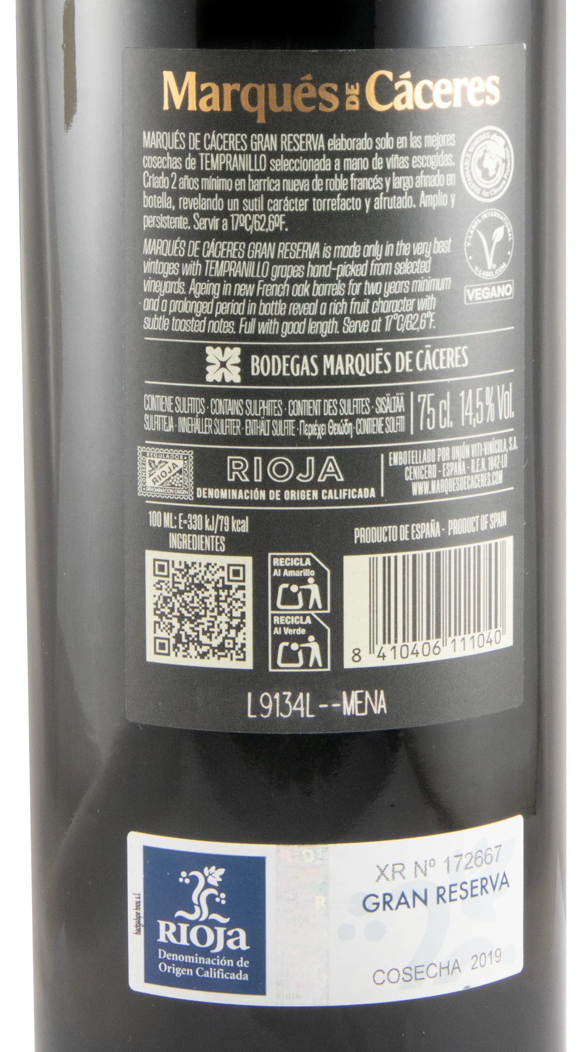 2019 Marqués de Cáceres Gran Reserva tinto
