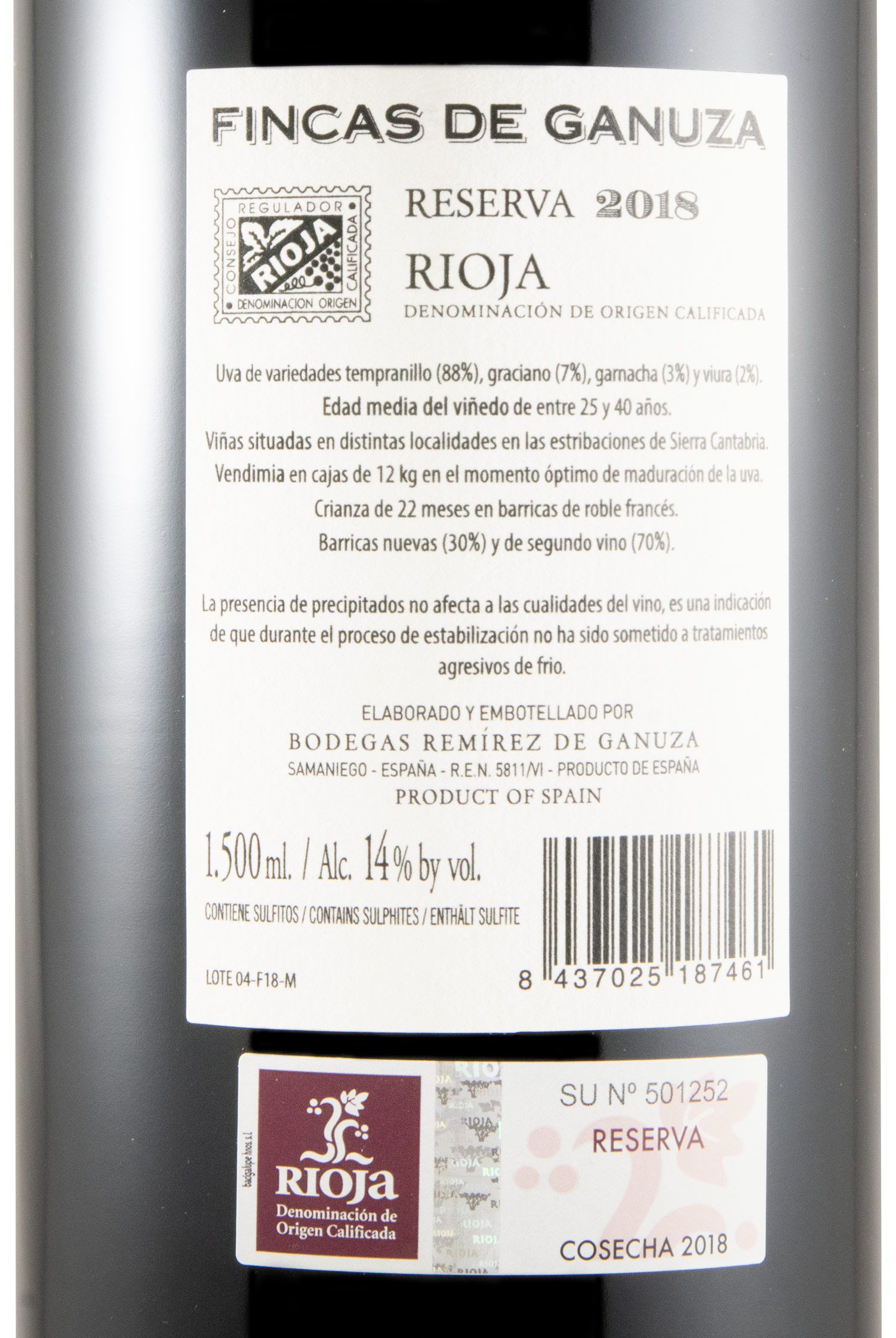 2018 Remírez de Ganuza Fincas de Ganuza Reserva Rioja tinto 1,5L