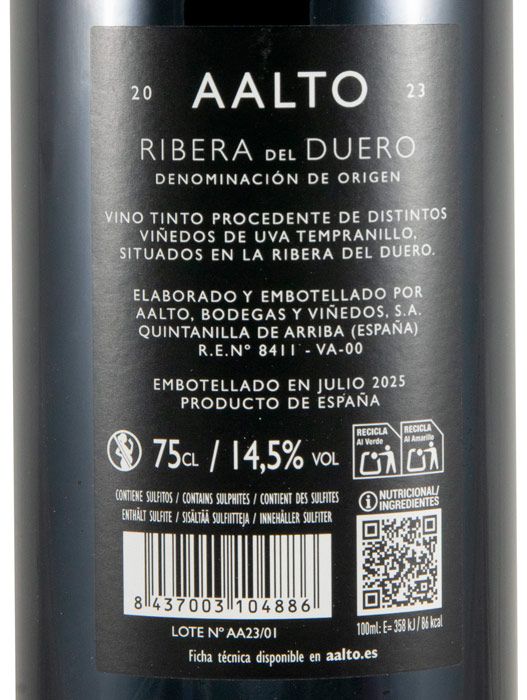 2023 Bodegas Aalto Ribera del Duero red