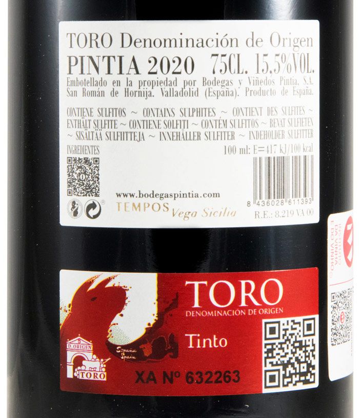 2020 Pintia Toro tinto