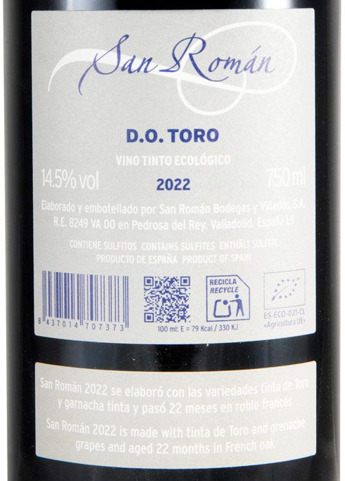2022 Bodegas San Román Toro biológico tinto