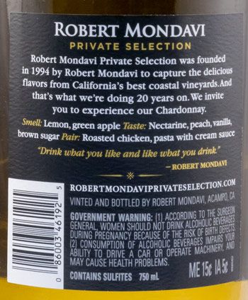2019 Robert Mondavi Private Selection Chardonnay branco