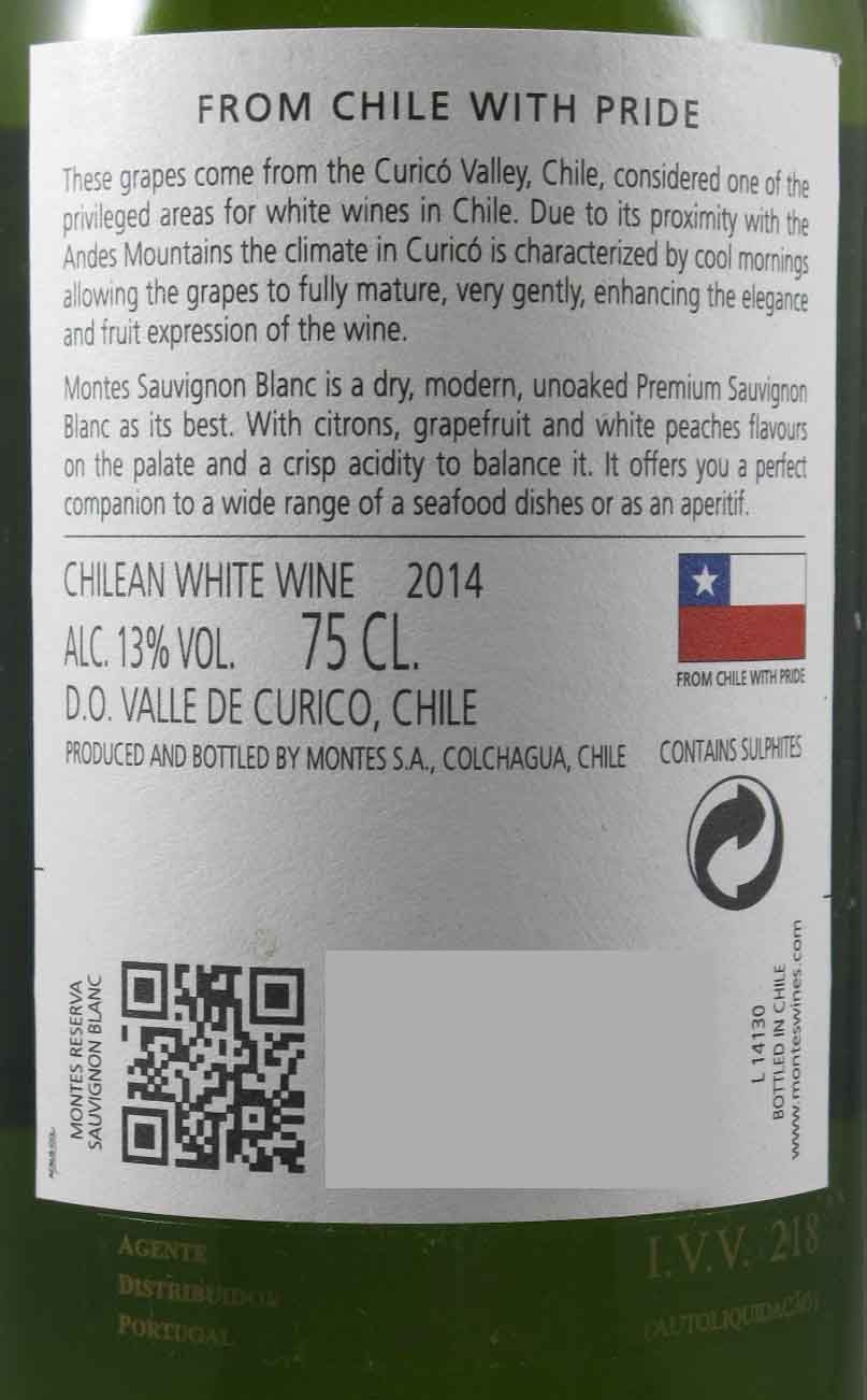 2014 Montes Reserva Sauvignon Blanc Valle de Cúrico white