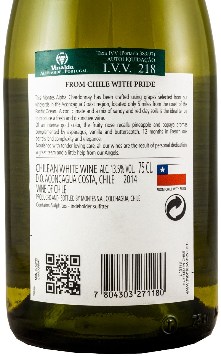 2014 Montes Alpha Chardonnay Valle de Colchagua white