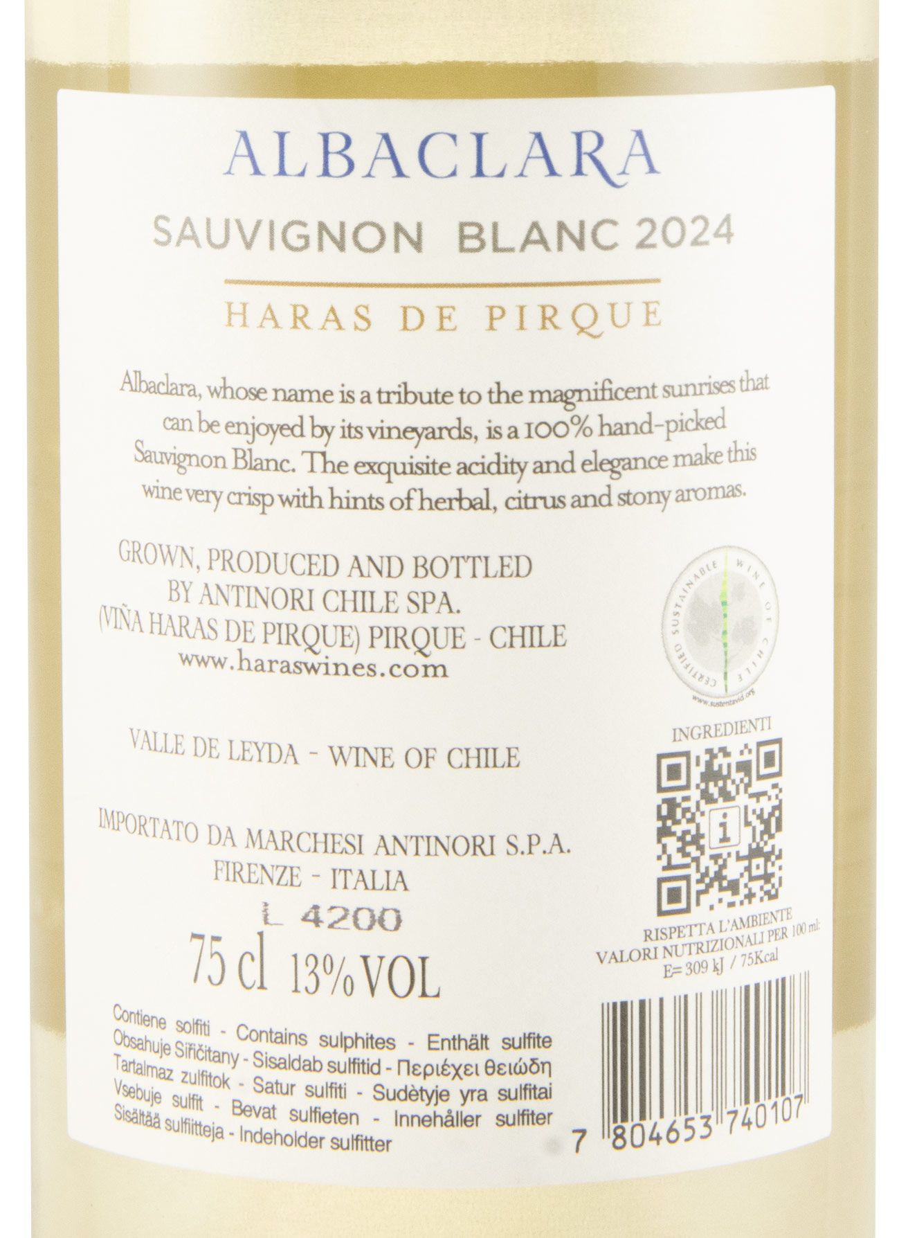 2024 Viña Haras de Pirque Albaclara Sauvignon Blanc Valle de Leyda branco