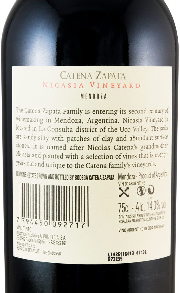 2011 Catena Zapata Nicasia Vineyard Malbec tinto