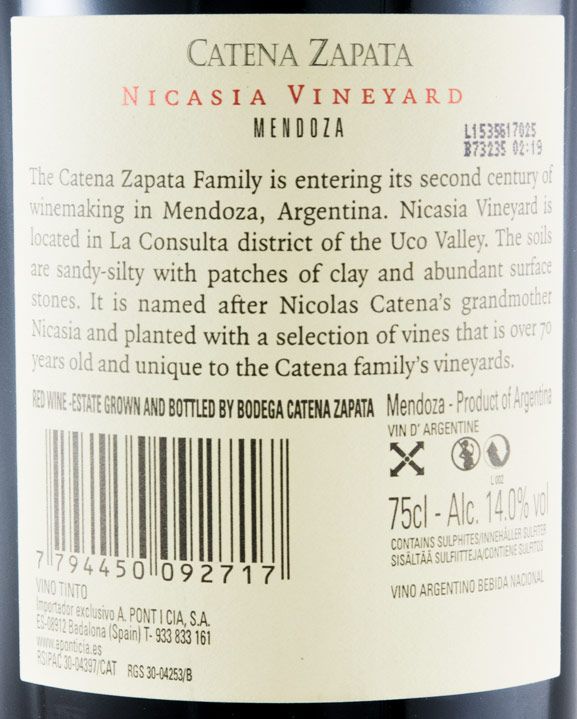 2012 Catena Zapata Nicasia Vineyard Malbec red