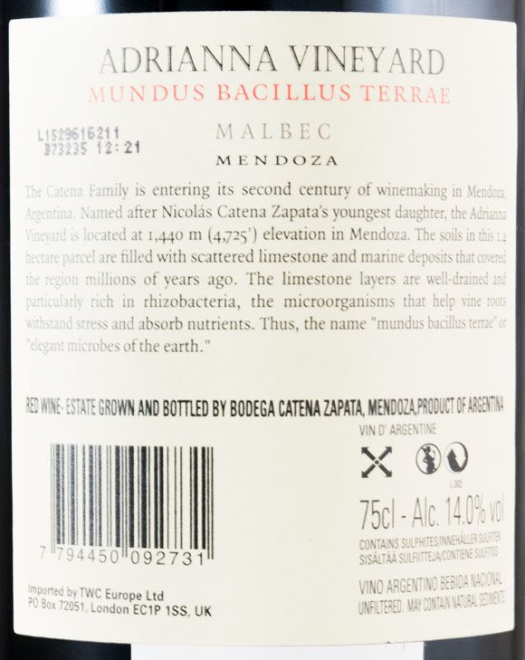 2011 Catena Zapata Adrianna Vineyard Malbec Terrae red