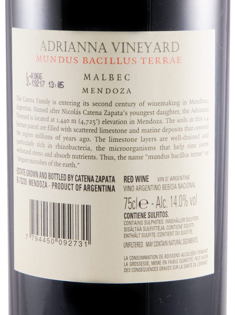 2016 Catena Zapata Adrianna Mundus Bacillus Terrae red