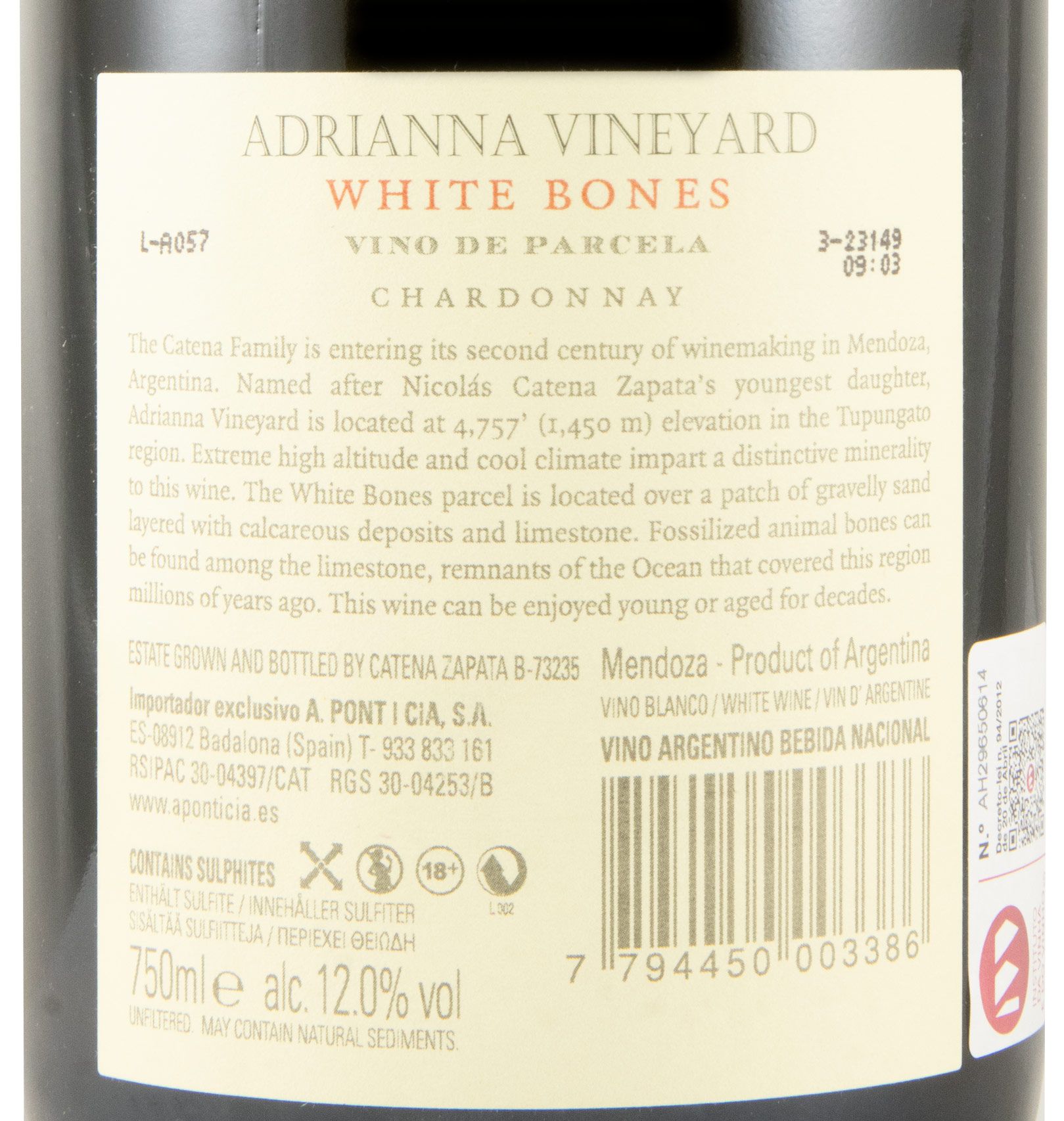 2021 Catena Zapata Adrianna Vineyard White Bones Chardonnay branco