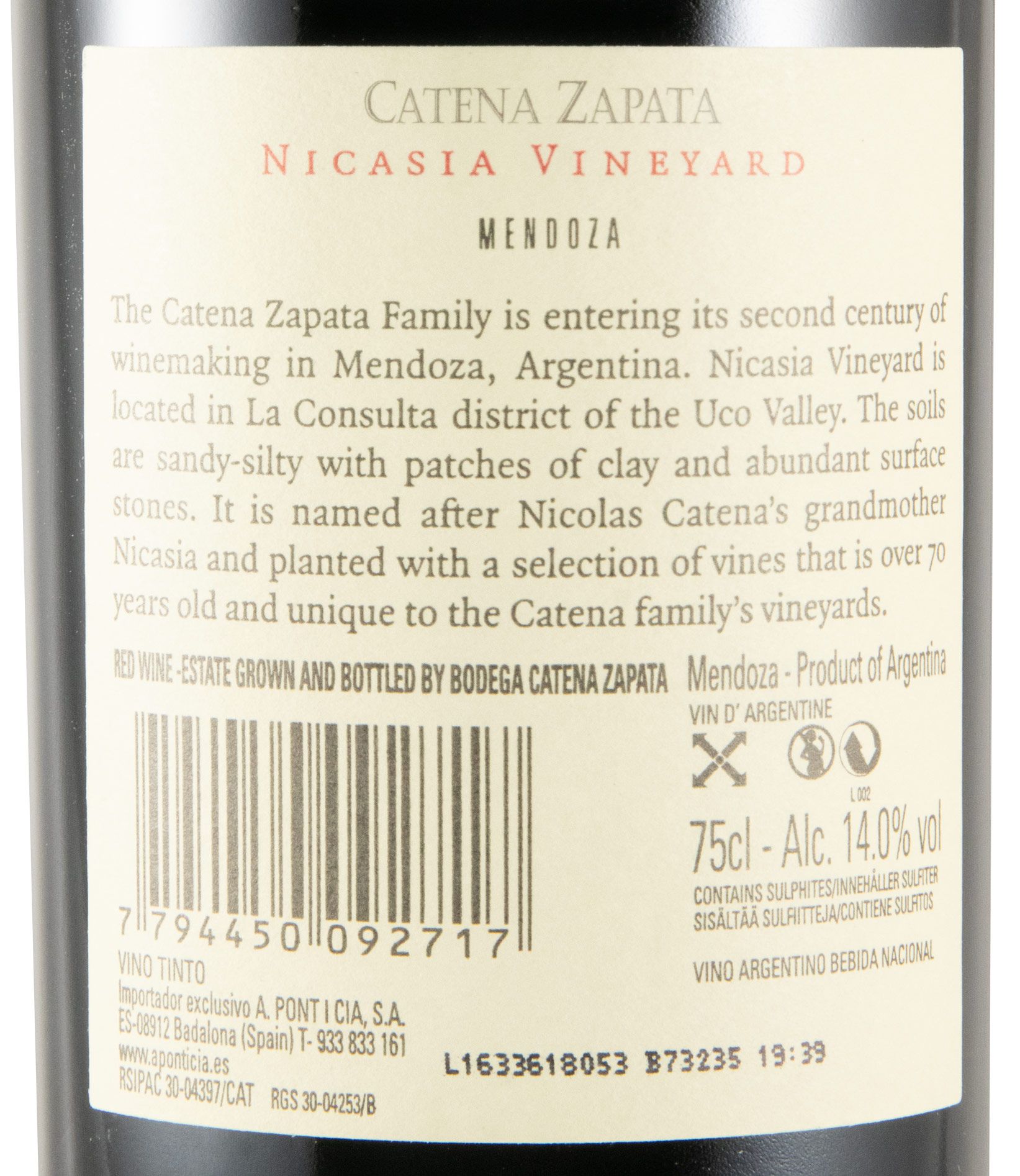 2014 Catena Zapata Nicasia Vineyard Malbec tinto