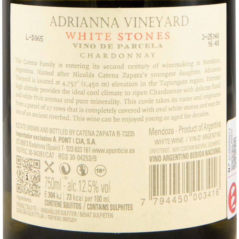 2023 Catena Zapata Adrianna Vineyard White Stones Chardonnay branco