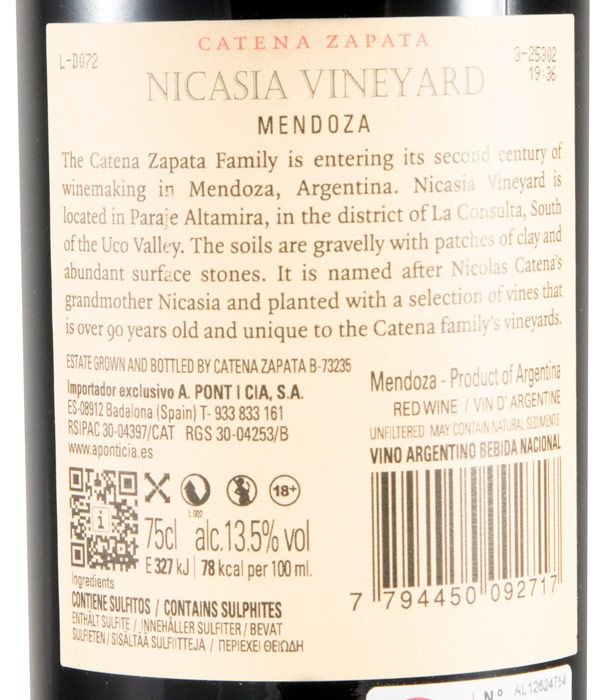 2022 Catena Zapata Nicasia Vineyard Malbec red