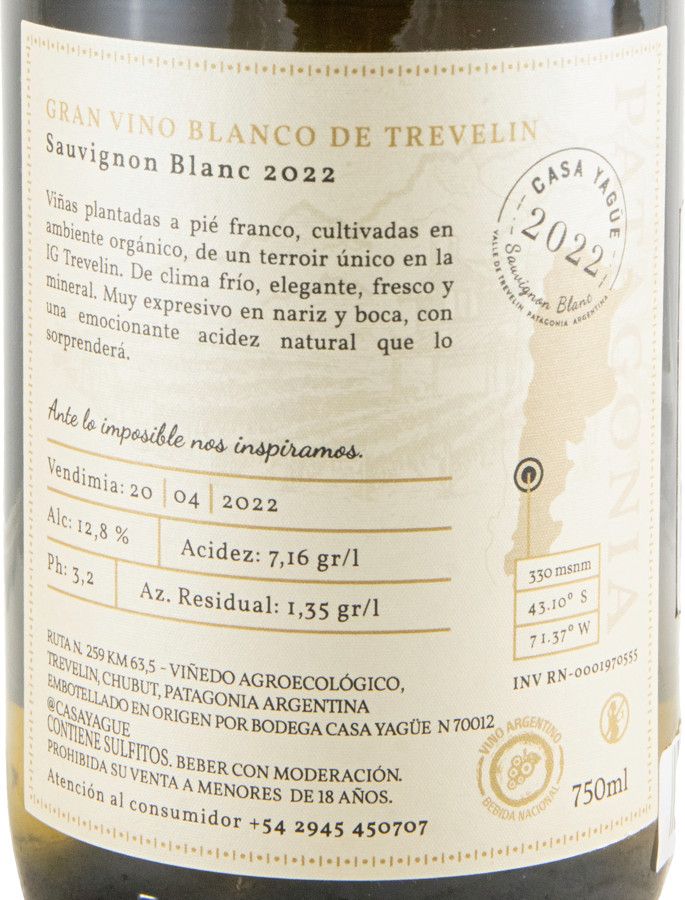 2022 Casa Yagüe Sauvignon Blanc Trevelin branco