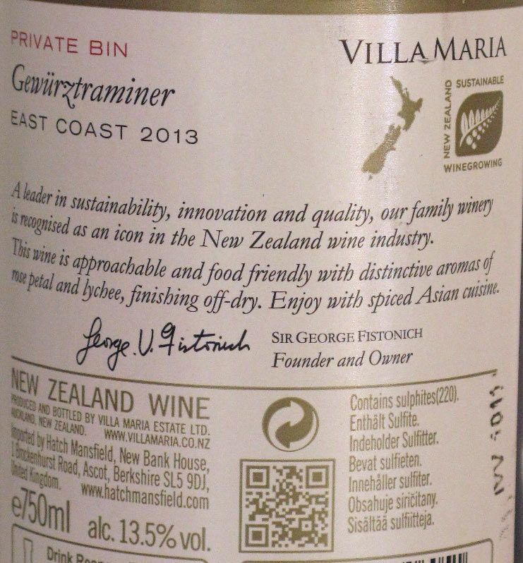 2013 Villa Maria Gewurztraminer Private Bin branco