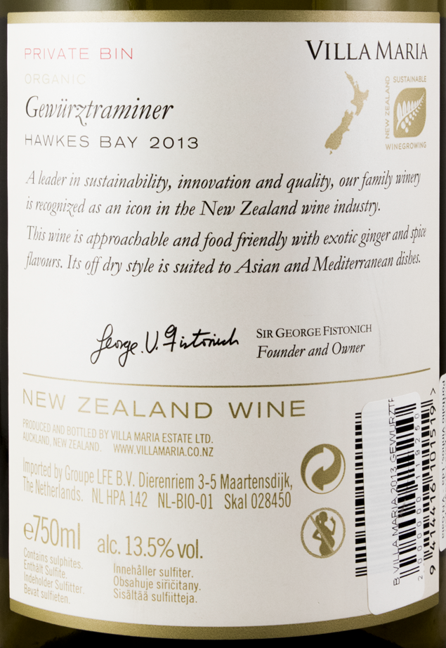 2013 Villa Maria Gewurztraminer Hawkes Bay Marlborough white