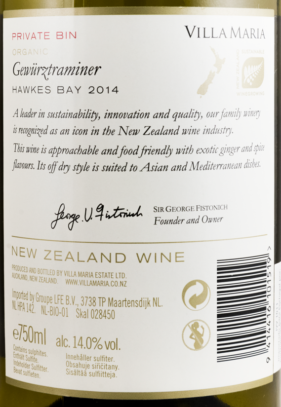 2014 Villa Maria Gewurztraminer Private Bin Marlborough branco