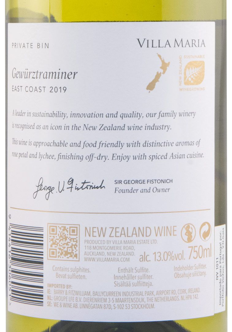 2019 Villa Maria Gewurztraminer Private Bin Marlborough branco