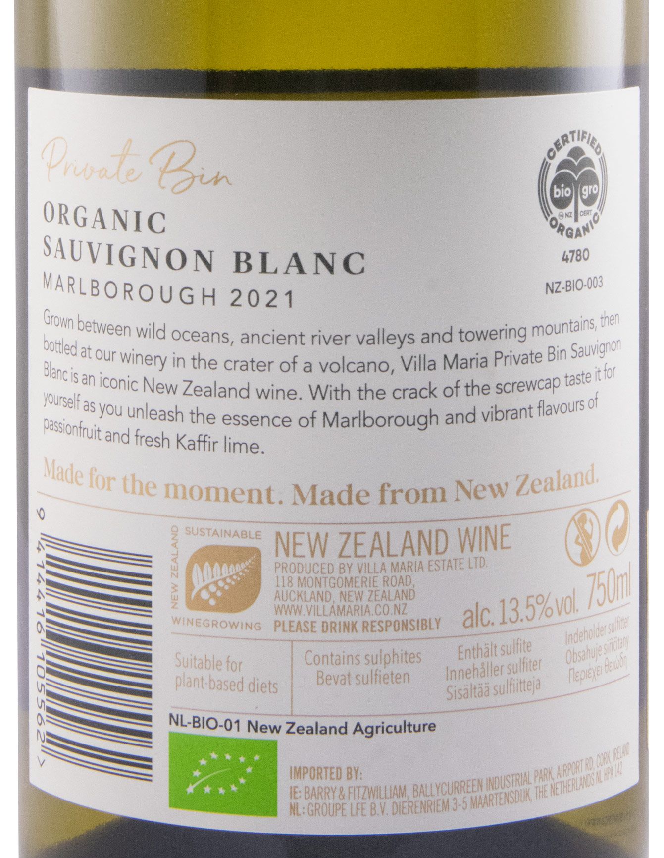 2021 Villa Maria Private Bin Sauvignon Blanc Marlborough biológico branco
