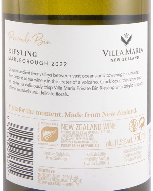 2022 Villa Maria Private Bin Riesling Marlborough branco (rótulo danificado)