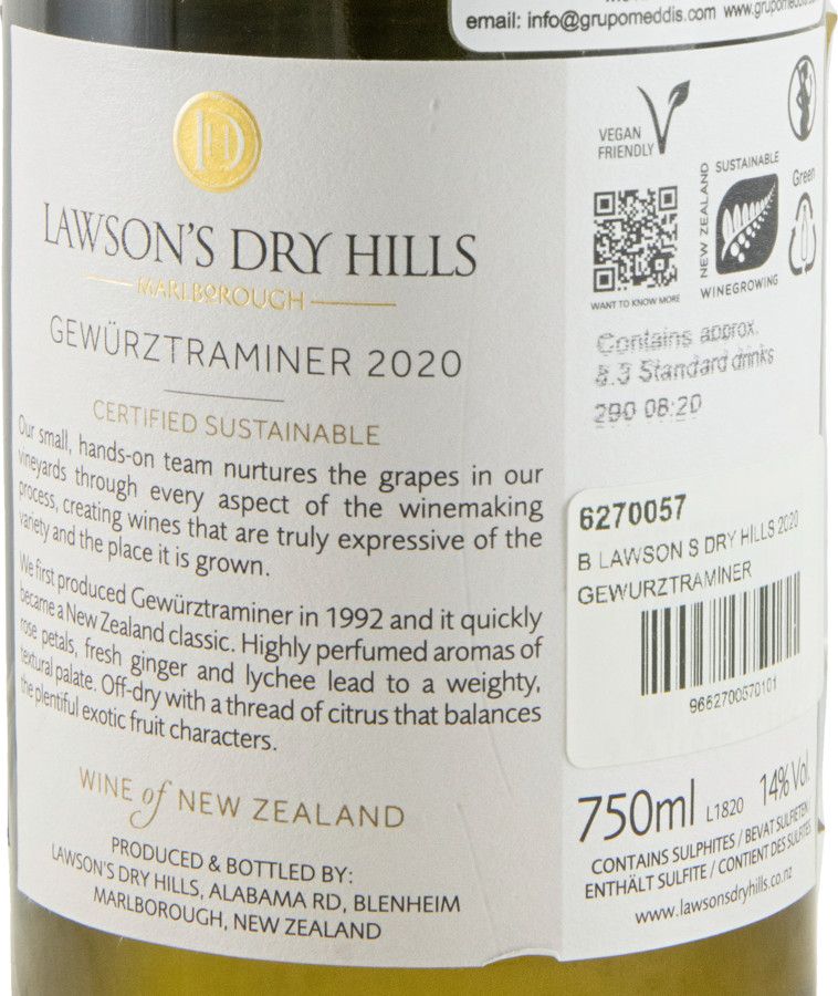 2020 Lawson's Dry Hills Gewürztraminer Marlborough branco