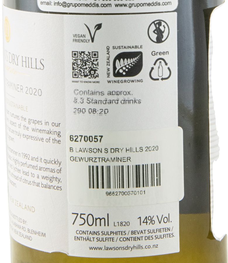 2020 Lawson's Dry Hills Gewürztraminer Marlborough branco