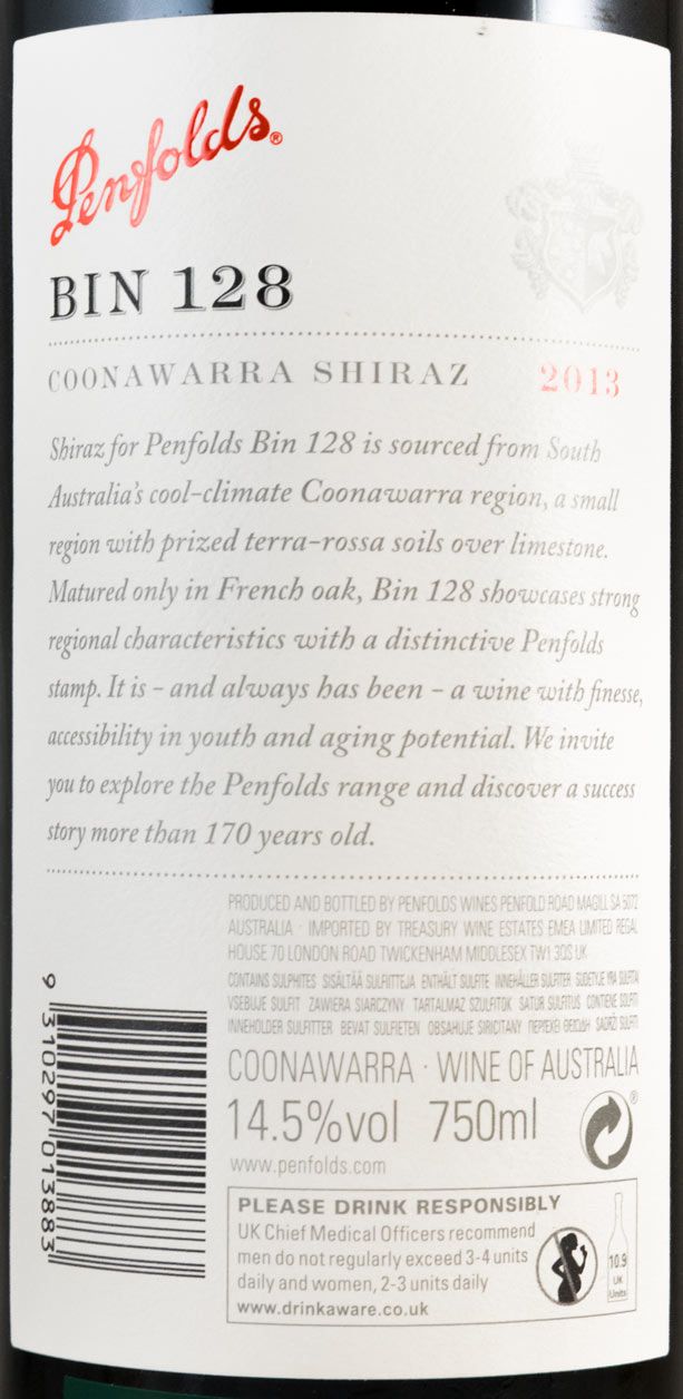 2013 Penfolds Bin 128 Shiraz Coonawarra tinto