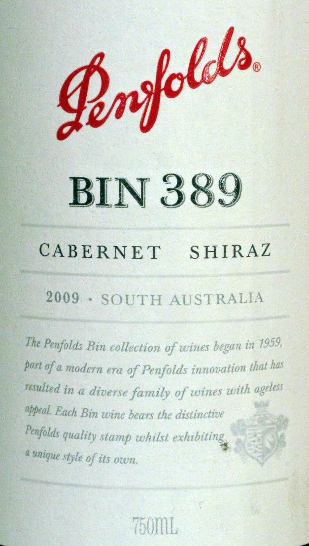 2009 Penfolds Bin 389 Cabernet Sauvignon & Shiraz Barossa Valley tinto