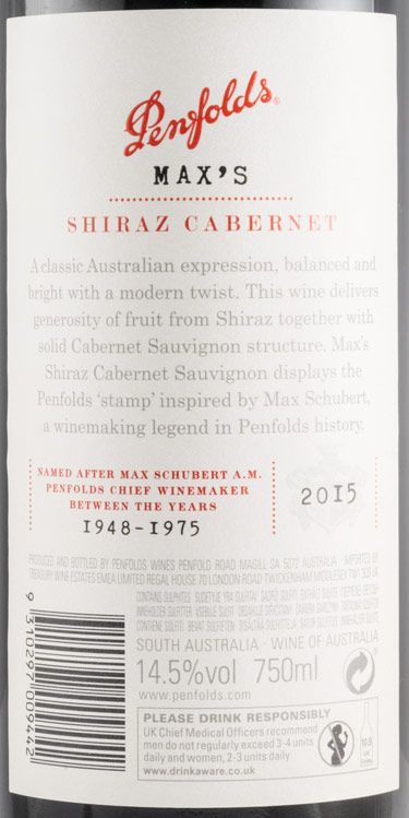 2015 Penfolds Max's Cabernet Sauvignon & Shiraz Barossa Valley tinto