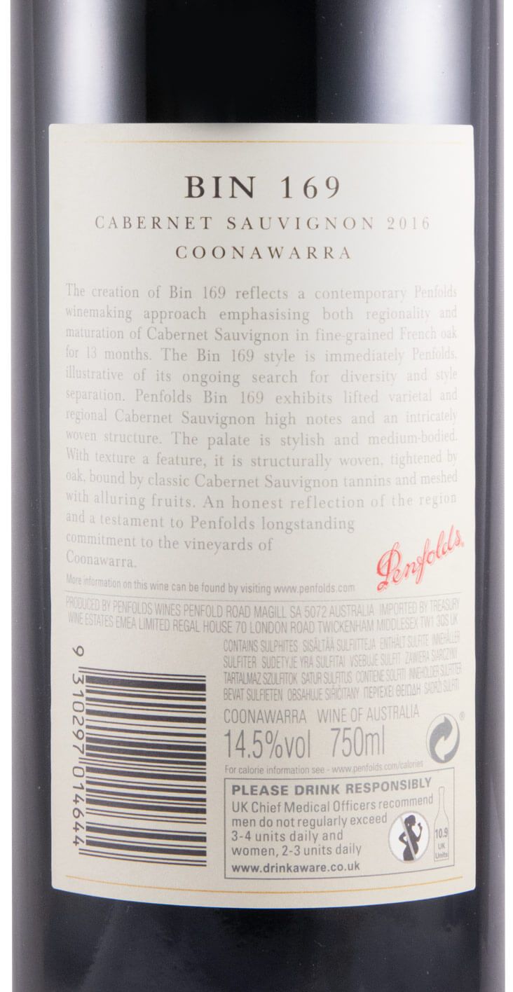 2016 Penfolds Bin 169 Cabernet Sauvignon Coonawarra tinto