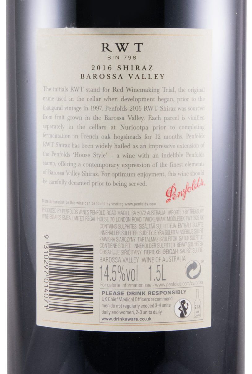 2016 Penfolds RWT Bin 798 Barossa Valley red 1.5L