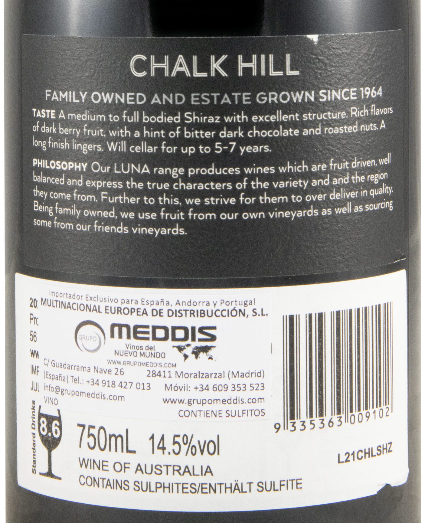2021 Luna by Chalk Hill Shiraz McLaren Vale tinto